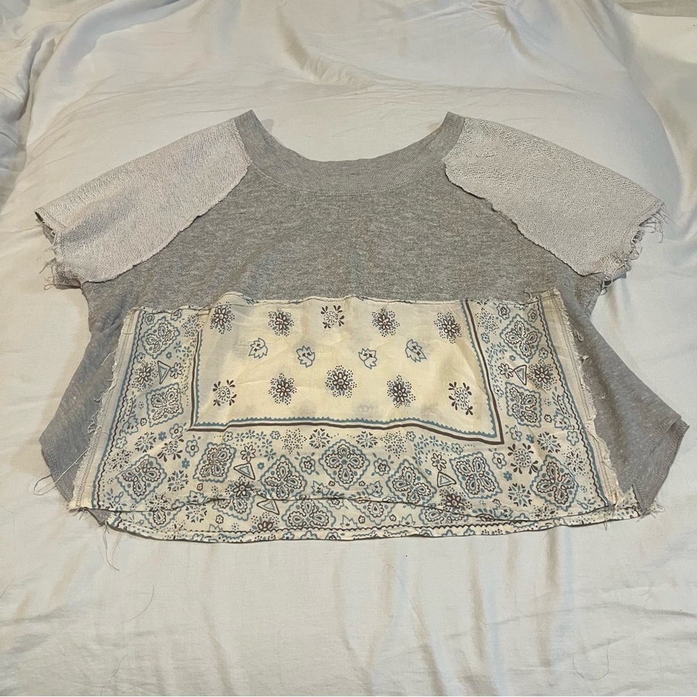 Free People Cream Boxy Short Sleeve Blouse